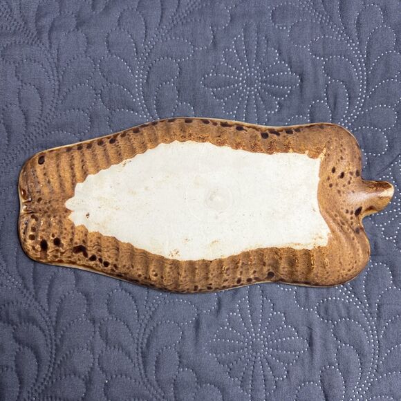 Vintage Geode Leaf Pottery Glazed Green, Blue & Brown Trinket Dish/Tray 9” x 1” - Picture 3 of 4